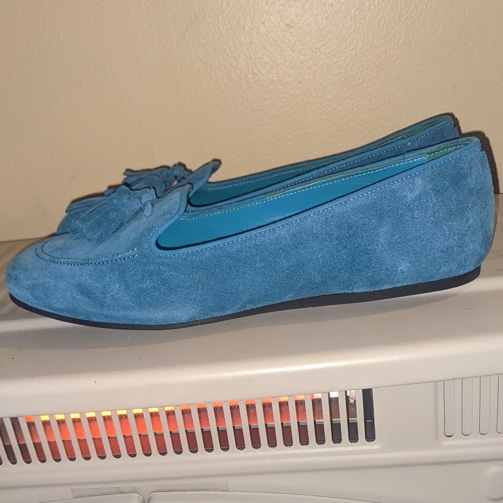 Charles Philip Milan Turquoise Blue Suede Tassel Loafers size 8.5​​ - Picture 3 of 15